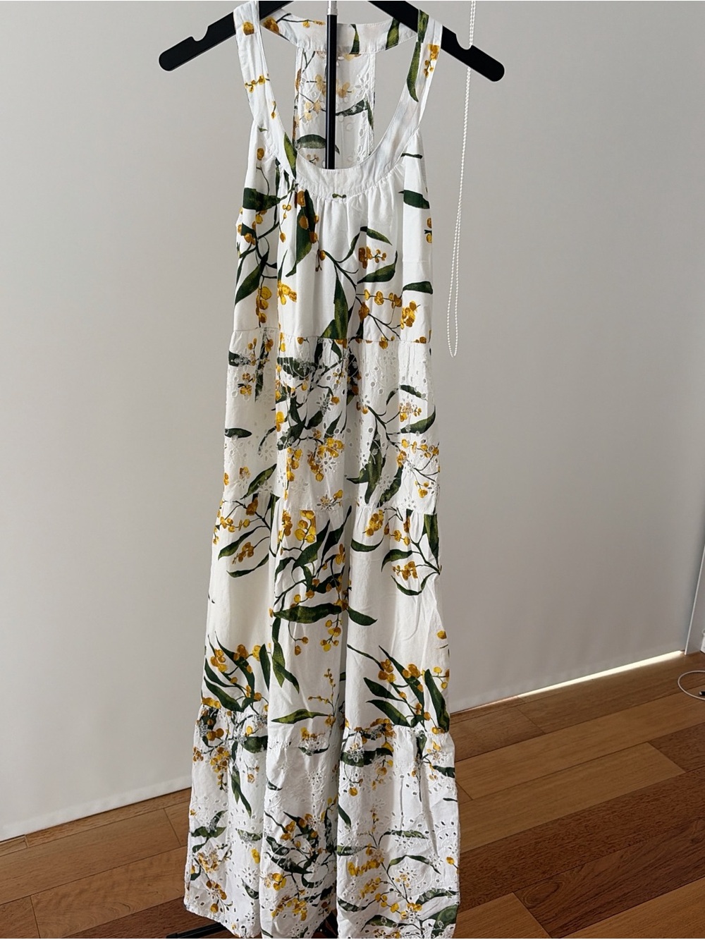 White Floral Maxi Dress with Yellow Accents